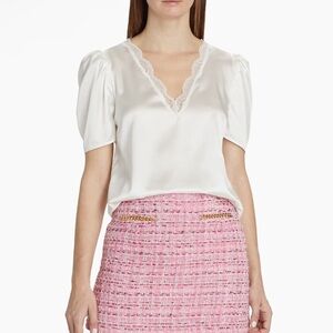 NWT Generation Love Mona Stretch Silk Charmeuse Lace Combo Blouse White Large